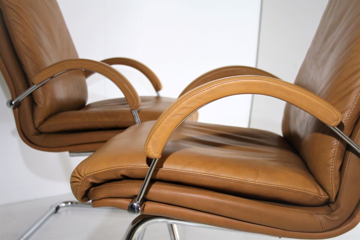 Tan Leather Chairs - Pair - Image 2