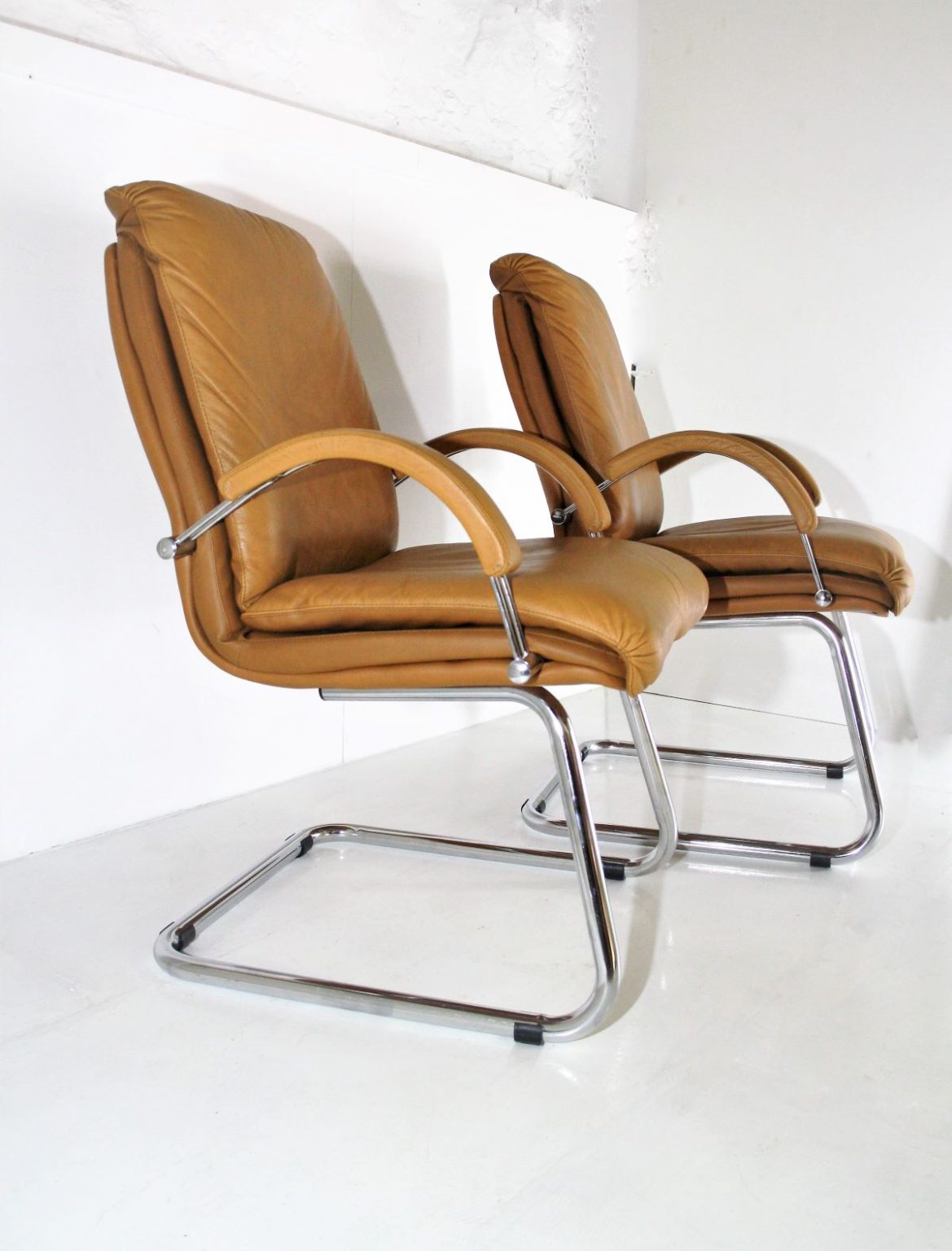 Tan Leather Chairs Pair Greencore Design