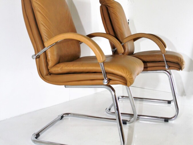 Tan Leather Chairs - Pair