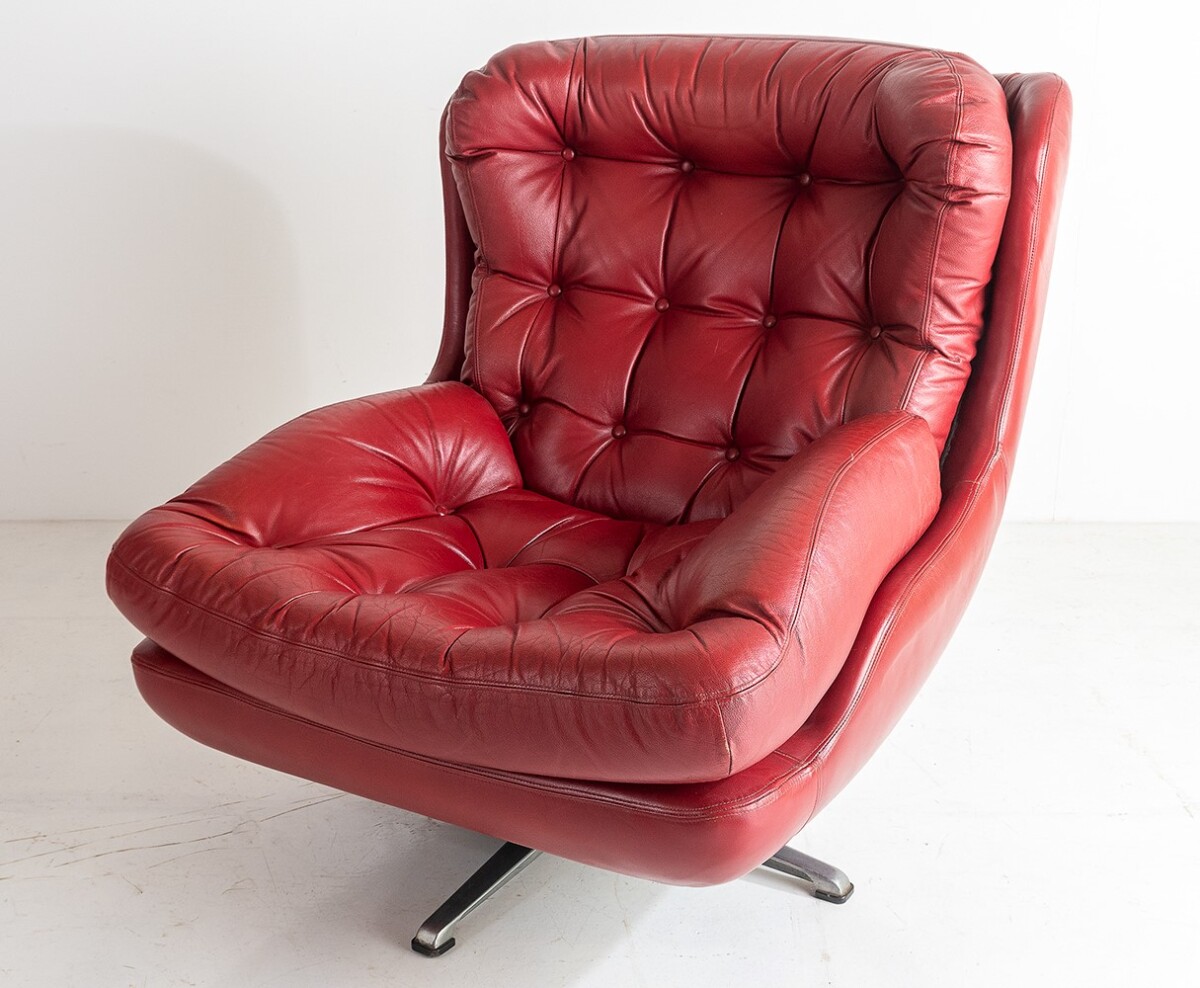 Red Leather Swivel Egg Chair
