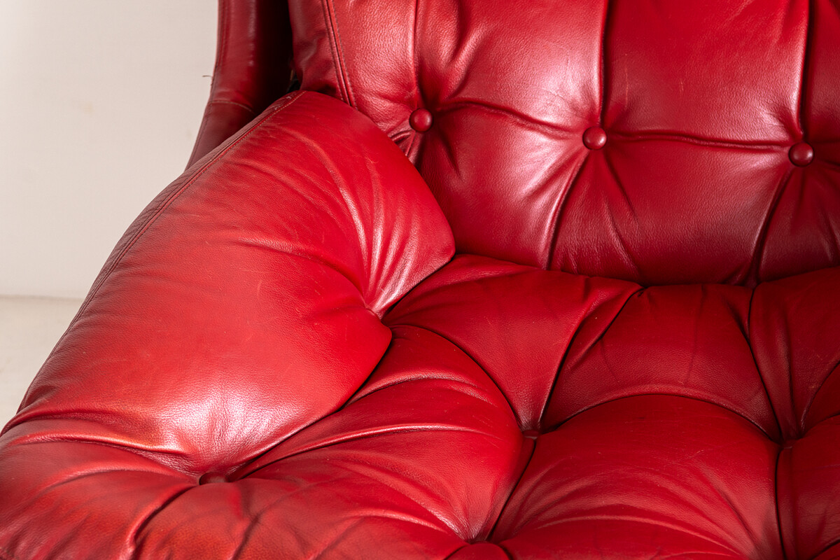 Red Leather Swivel Egg Chair - Image 5