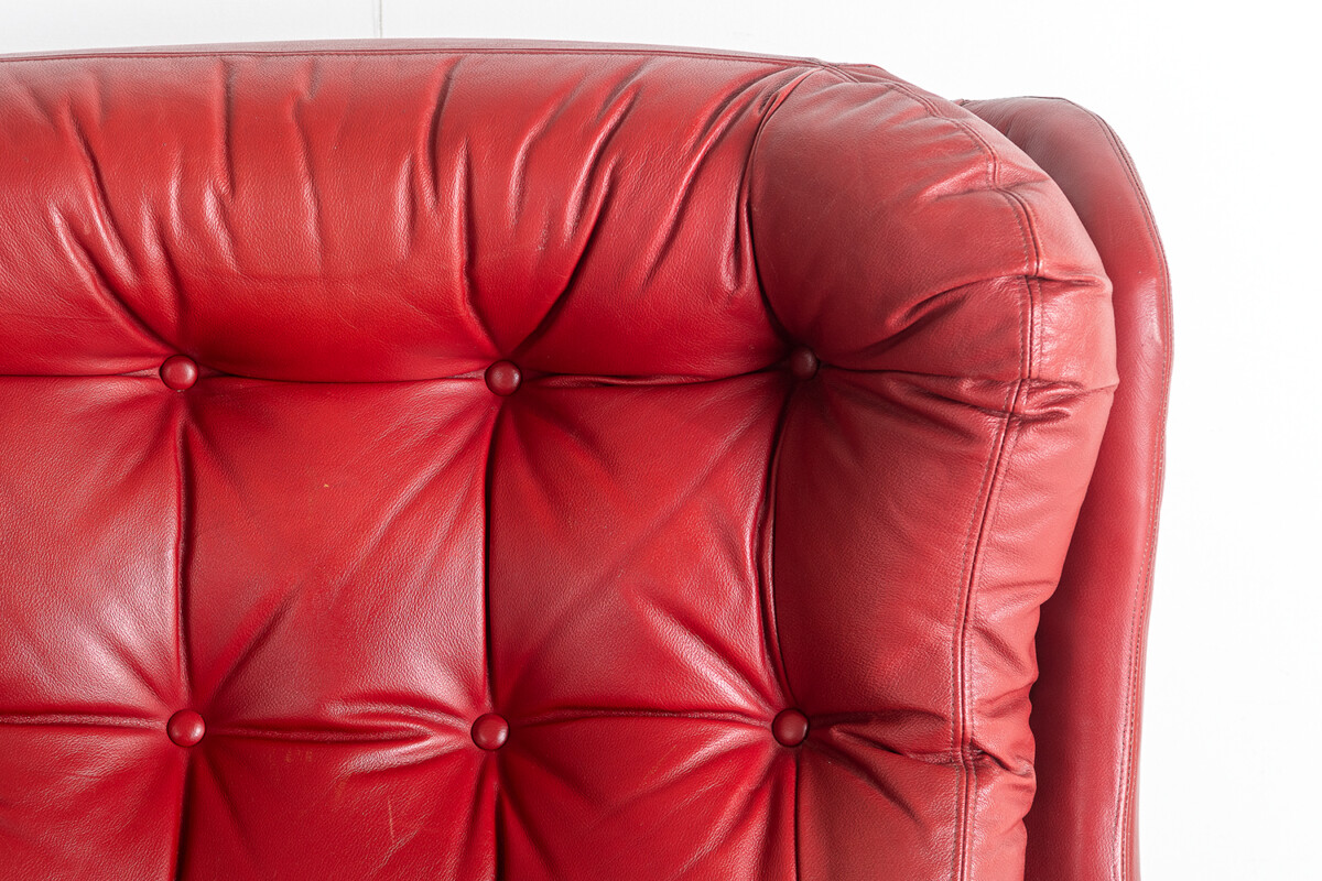 Red Leather Swivel Egg Chair - Image 4