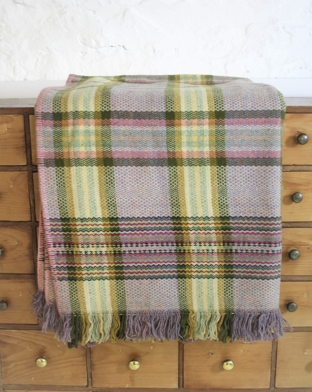 Cwmgwili Welsh Wool Blanket Purple Greens Greencore Design