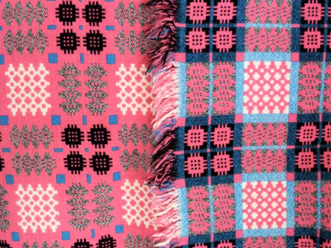 Welsh Wool Tapestry Blanket - Pink & Blues
