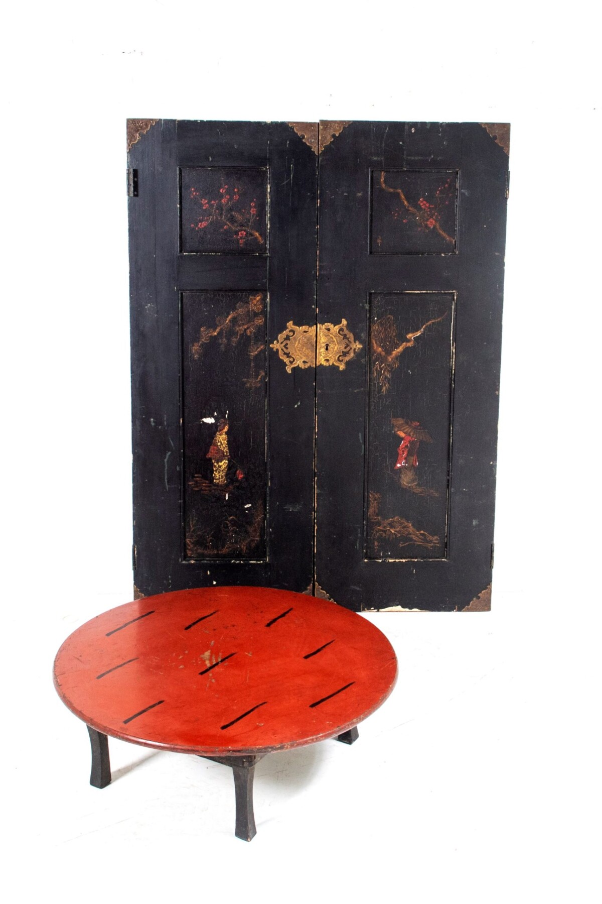 Traditional Japanese Chabudai Short Leg Folding Tea Table with Original Red Lacquered Japanned Top - Image 8