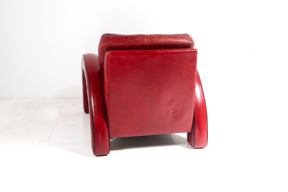 Art Deco Red Leather Speedster Armchair - Image 6