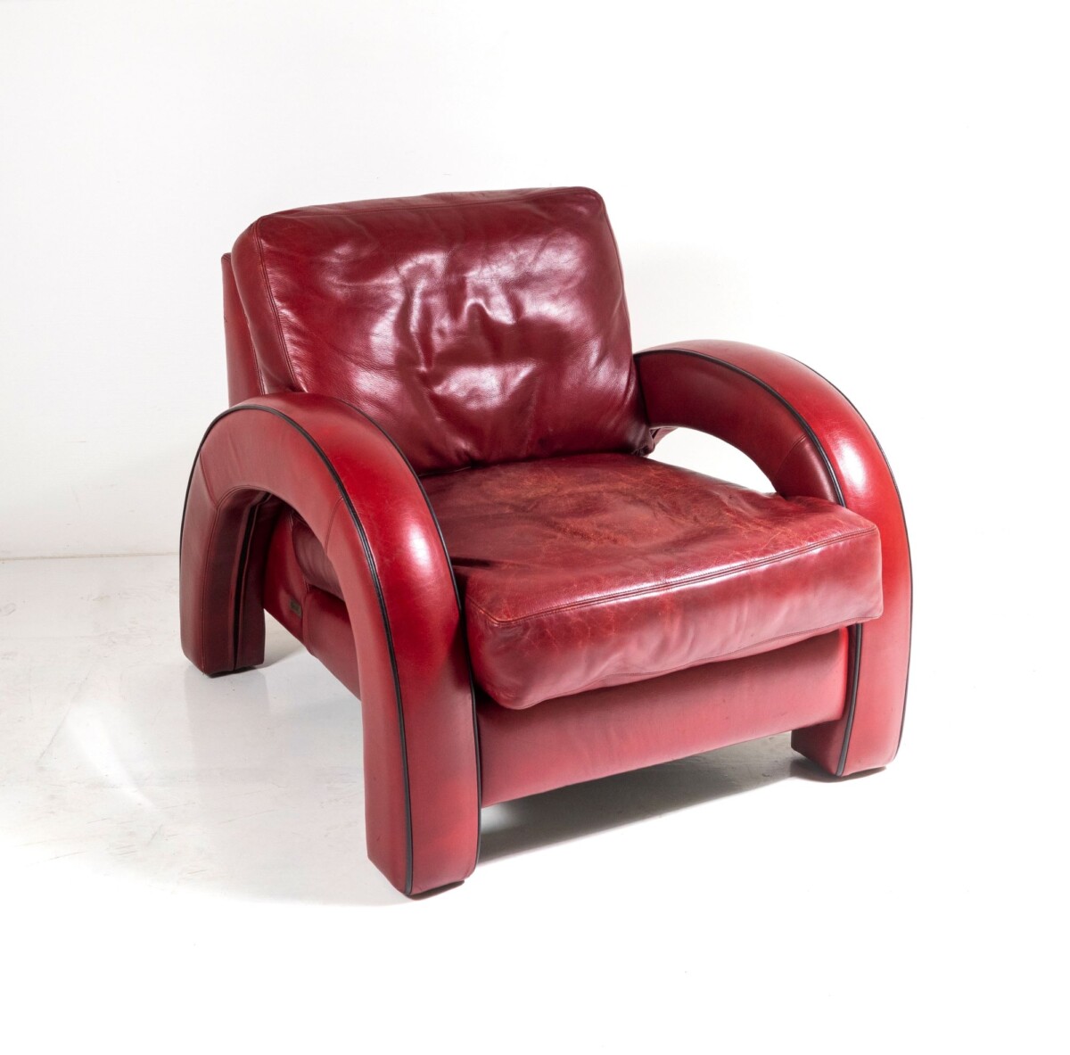Art Deco Red Leather Speedster Armchair