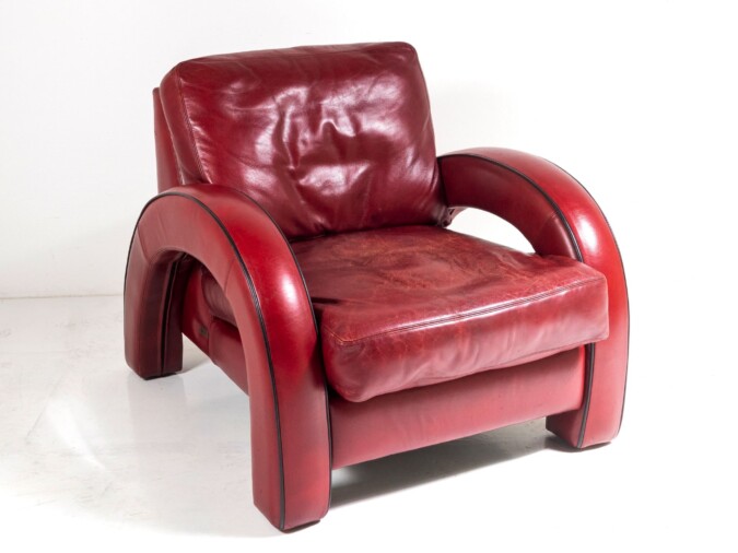 Art Deco Red Leather Speedster Armchair
