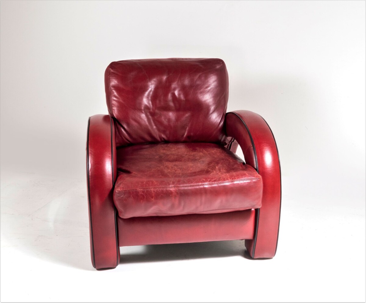 Art Deco Red Leather Speedster Armchair - Image 4