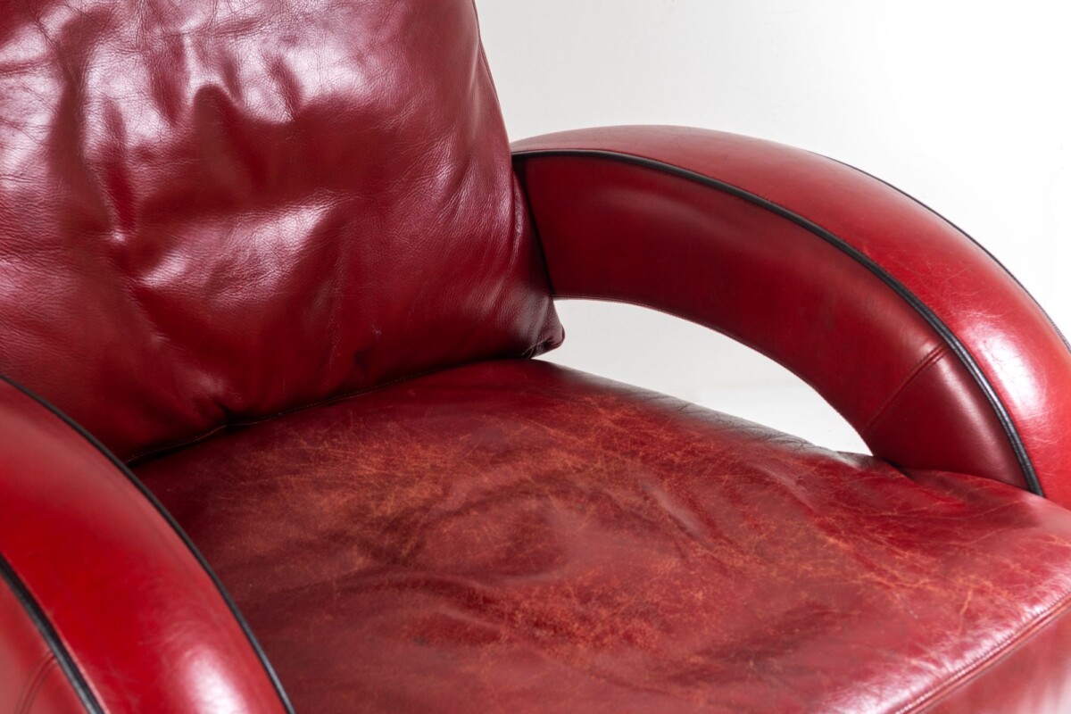 Art Deco Red Leather Speedster Armchair - Image 10