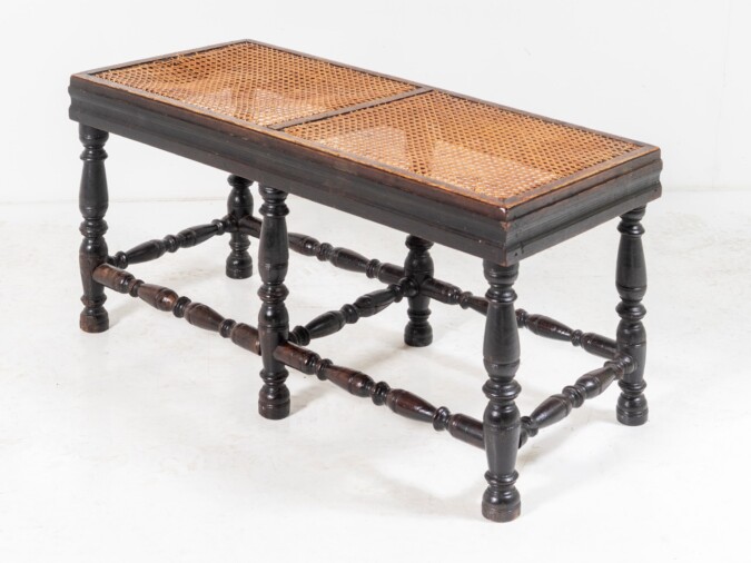 Oak Long Stool Cane Seat Bench