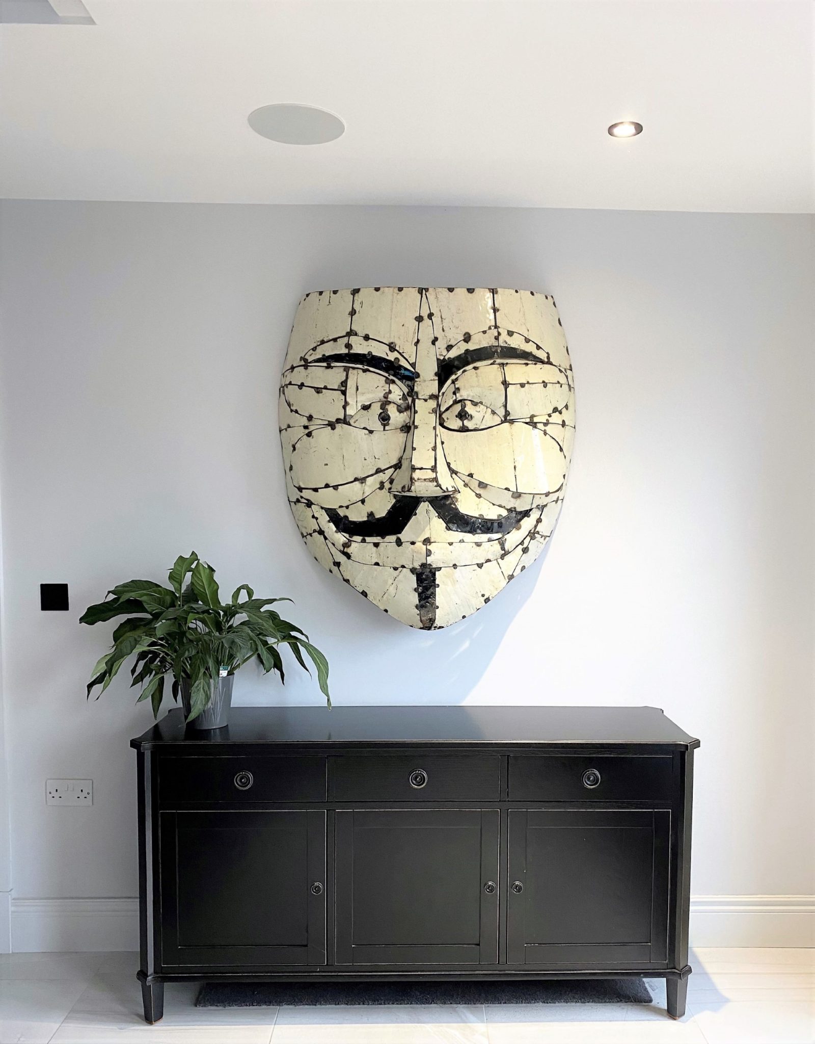 Large Metal Enamel Wall Art Face Mask Greencore Design