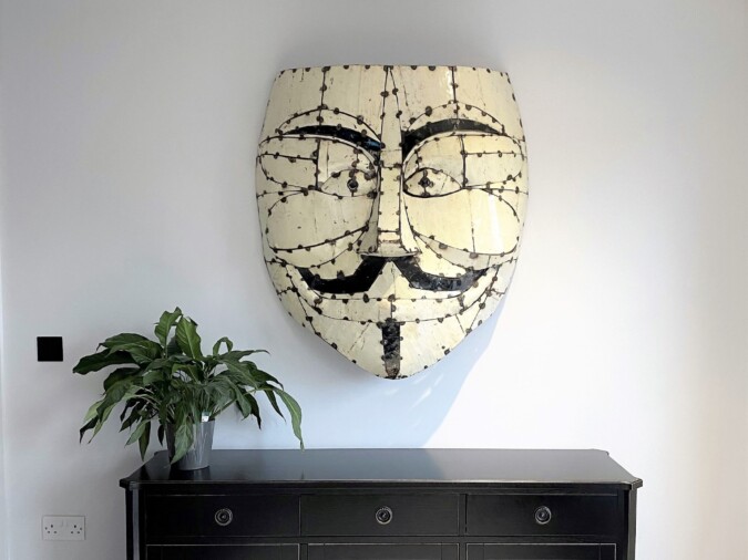 Large Metal Enamel Wall Art Face Mask