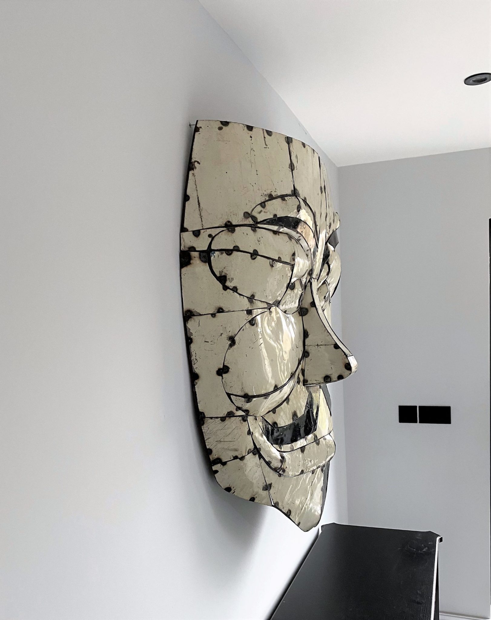 Large Metal Enamel Wall Art Face Mask Greencore Design