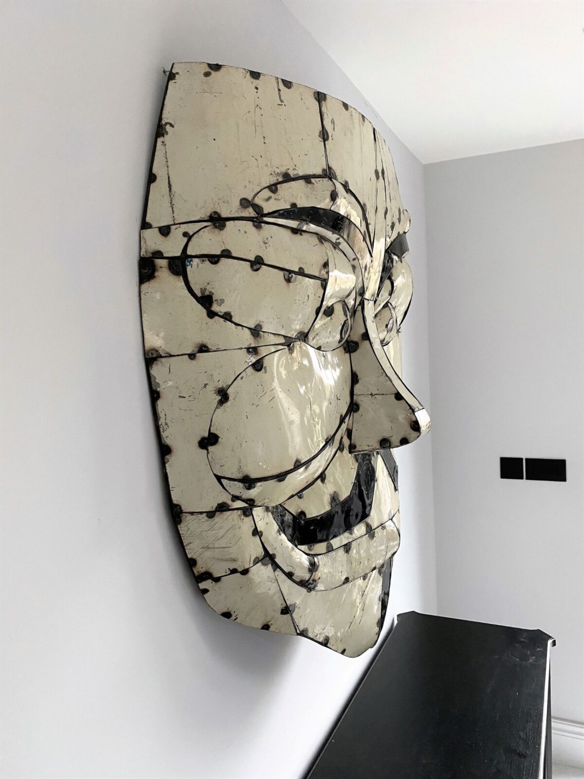 Large Metal Enamel Wall Art Face Mask - Image 3
