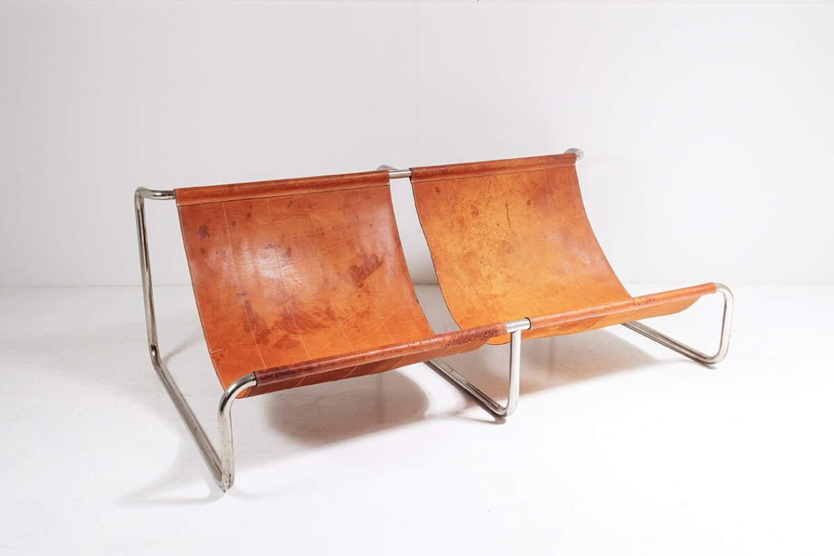 Tubular Chrome Leather Sling Lounger