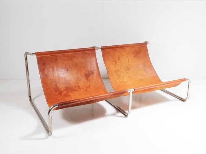 Tubular Chrome Leather Sling Lounger