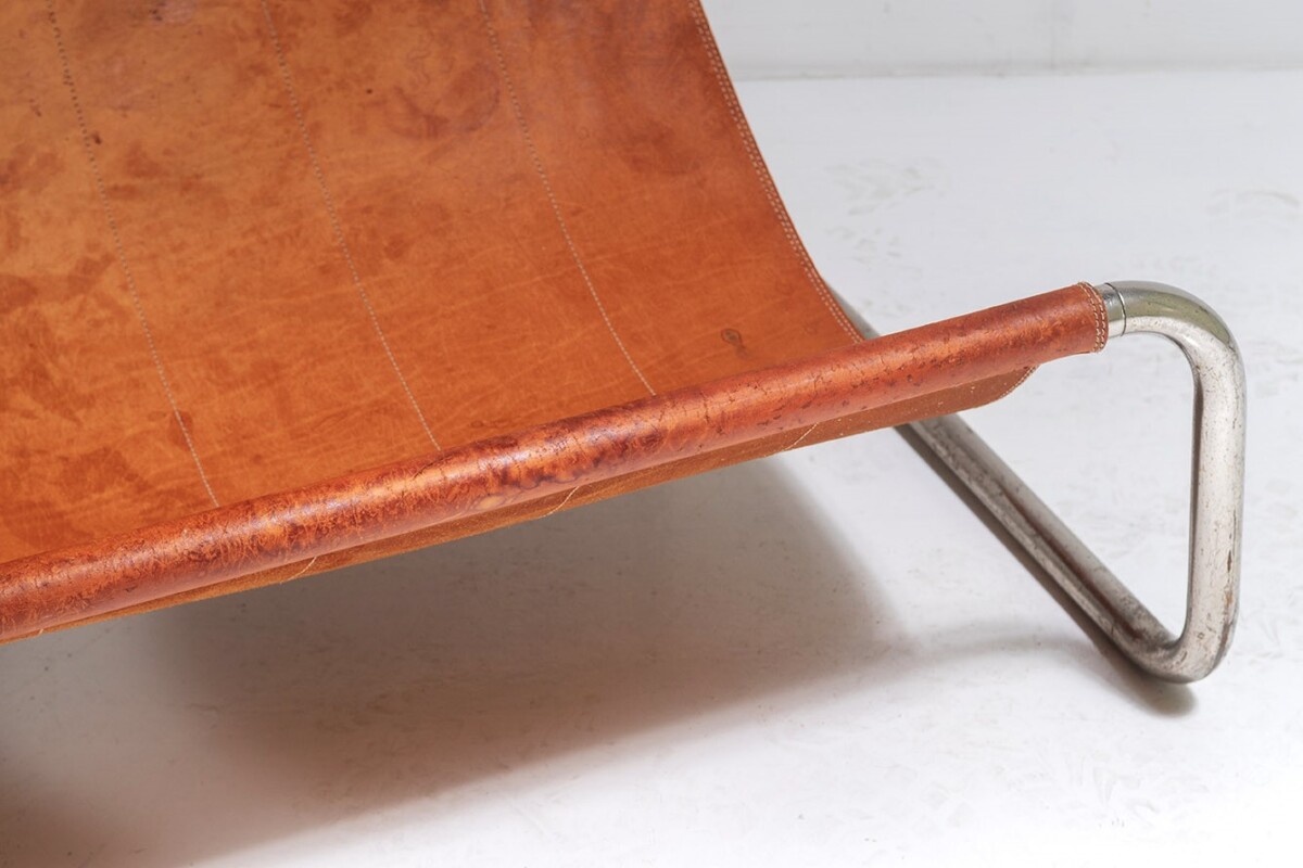 Tubular Chrome Leather Sling Lounger - Image 4