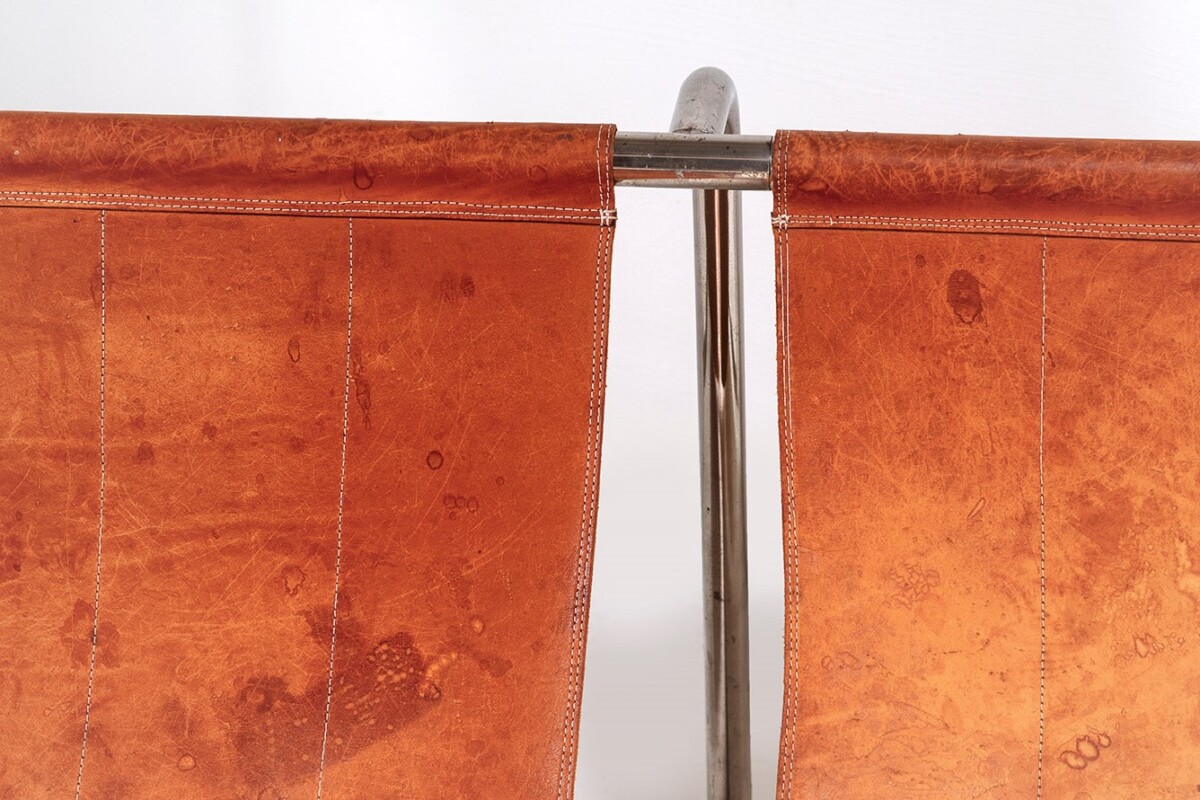 Tubular Chrome Leather Sling Lounger - Image 3