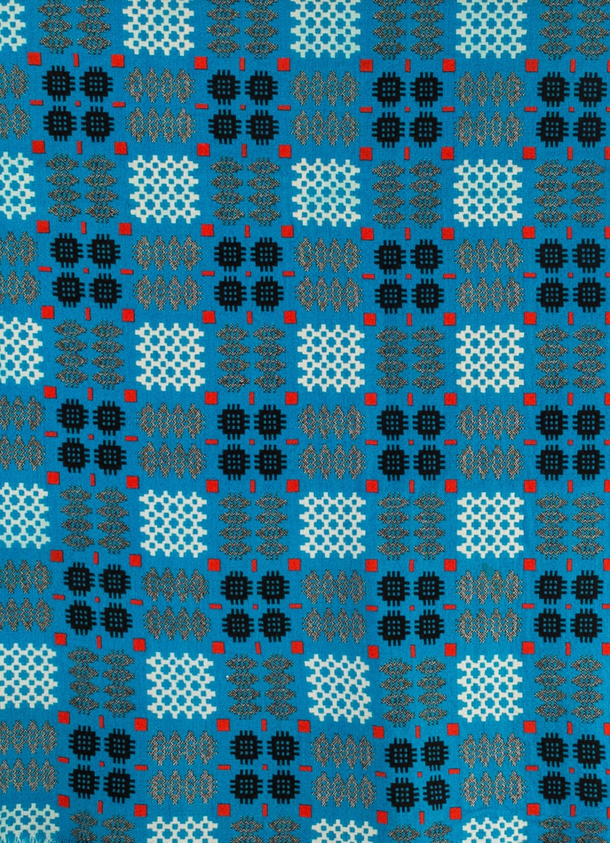 1960s Welsh Wool Tapestry Blanket | Blue & Reds | Bed Throw - Image 8