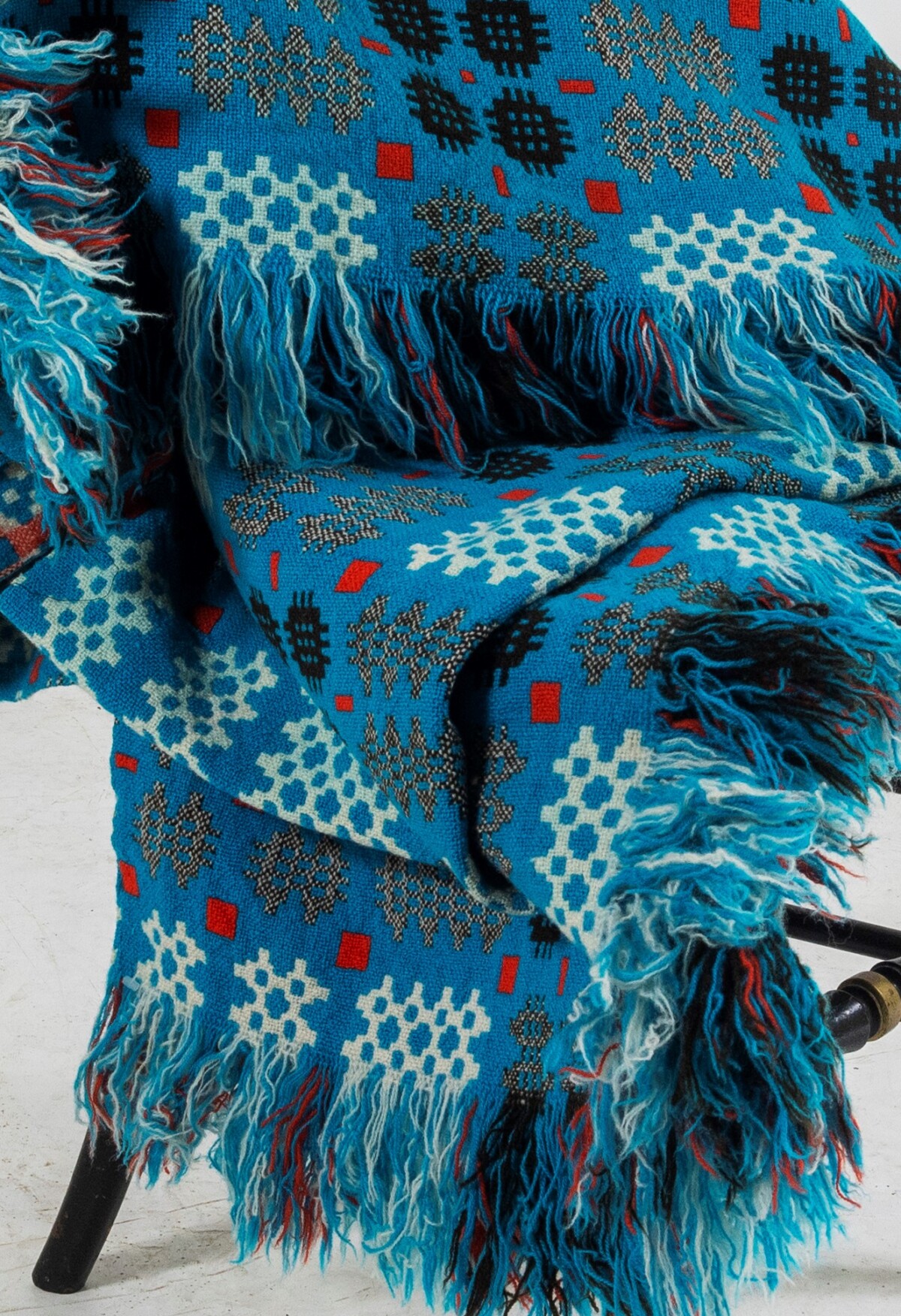1960s Welsh Wool Tapestry Blanket | Blue & Reds | Bed Throw - Image 4