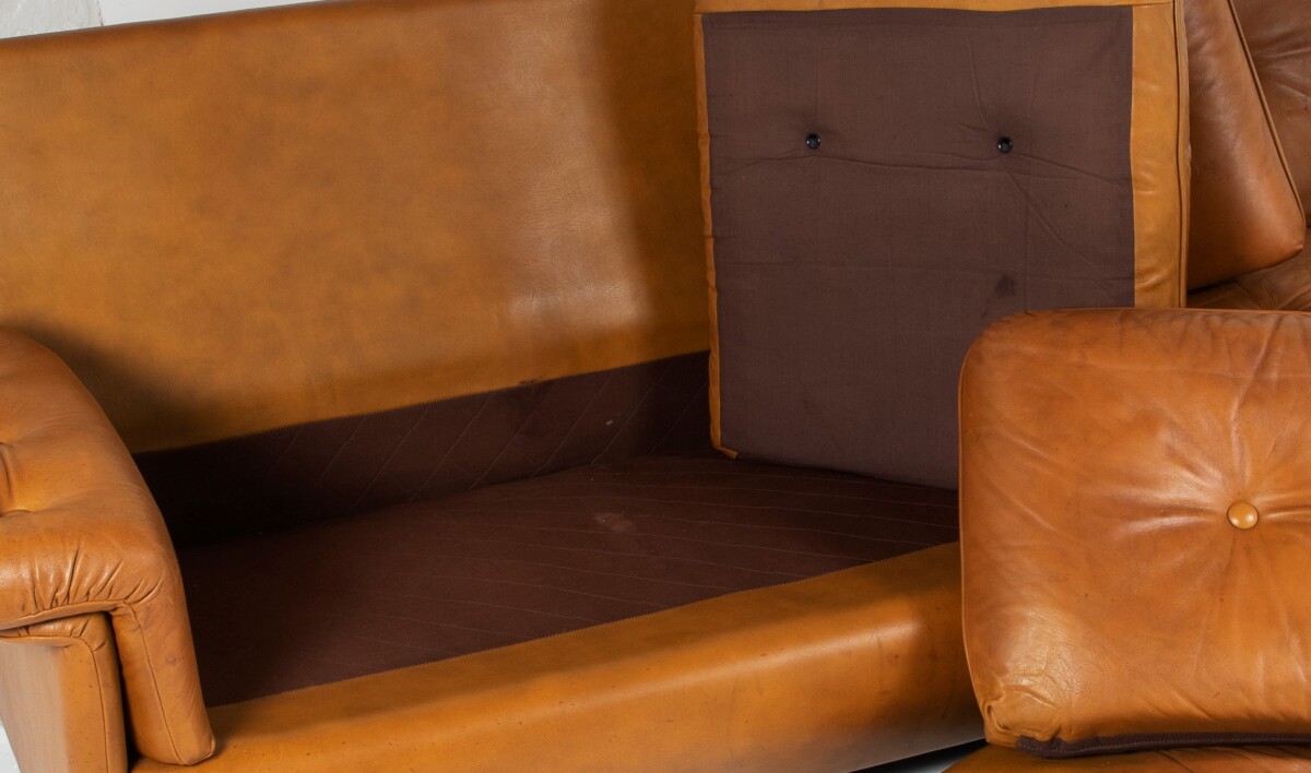 1970s Cognac Leather three Seater Sofa | Mid Century Svend Skipper | 3 person - Image 9