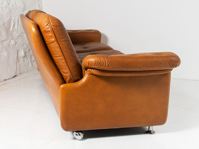 1970s Cognac Leather three Seater Sofa | Mid Century Svend Skipper | 3 person