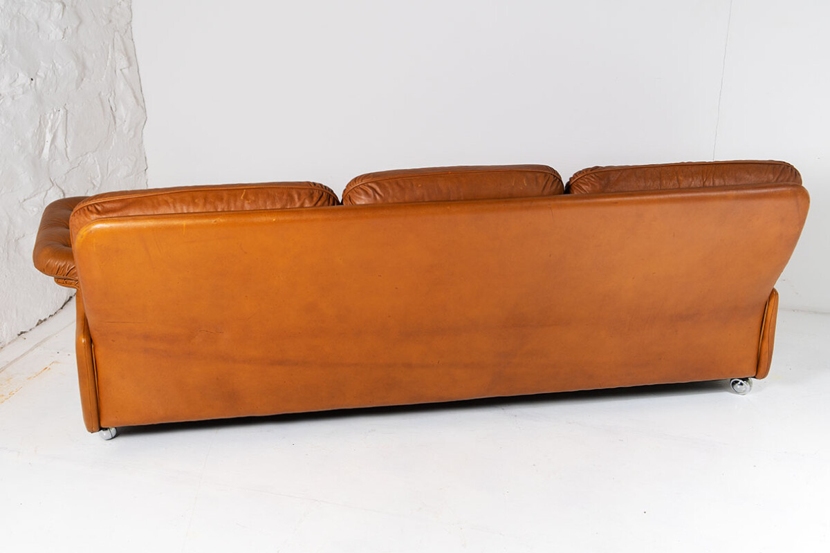 1970s Cognac Leather three Seater Sofa | Mid Century Svend Skipper | 3 person - Image 10