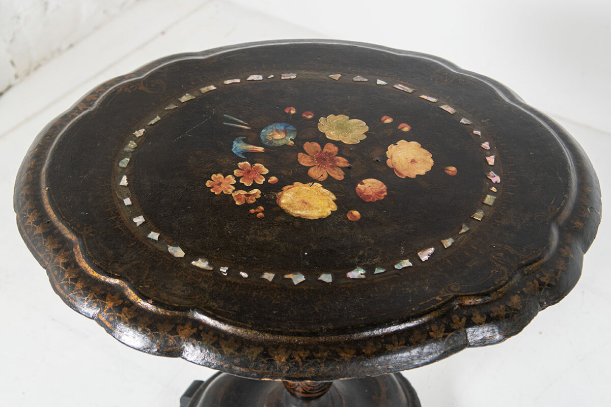 Papier Mâché Floral Painted Side Table - Image 6