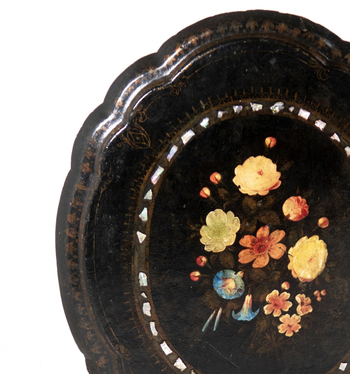 Papier Mâché Floral Painted Side Table - Image 3