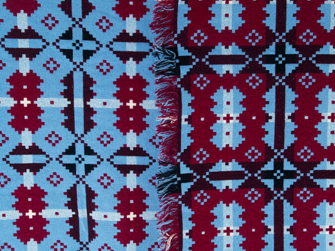 Welsh Wool Tapestry Blanket - Cornflower Blue & Reds