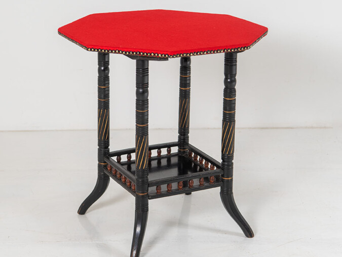Ebonised Aesthetic Movement Octagonal Centre Table with Red Baize