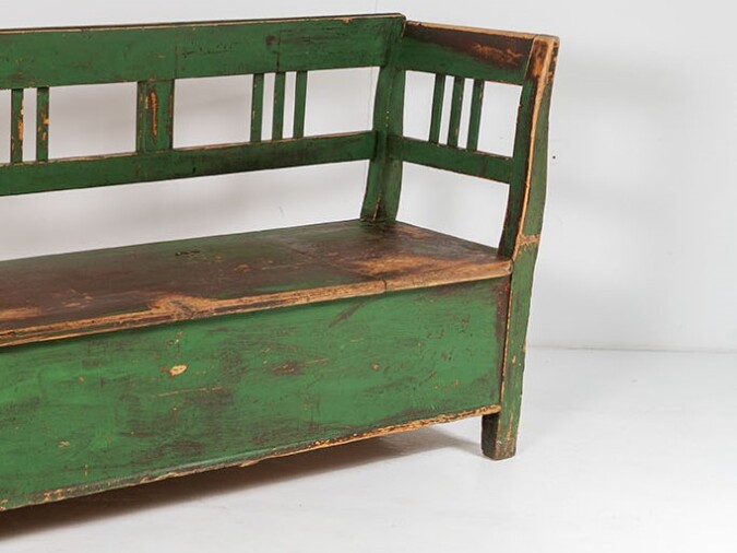An Early European Box Settle Farmhouse Bench with Storage