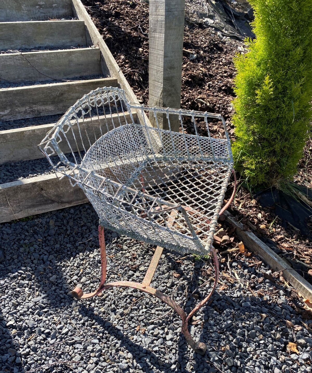 A Rare 1920s Wirework Garden Seat with Scroll Wrought Iron Feet - Image 2