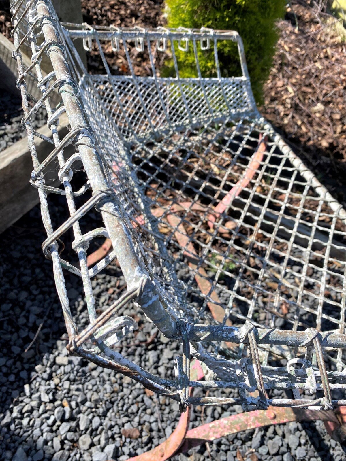 A Rare 1920s Wirework Garden Seat with Scroll Wrought Iron Feet - Image 8
