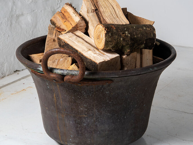 Large Copper Cauldron Pot Weathered Garden Planter Log Basket