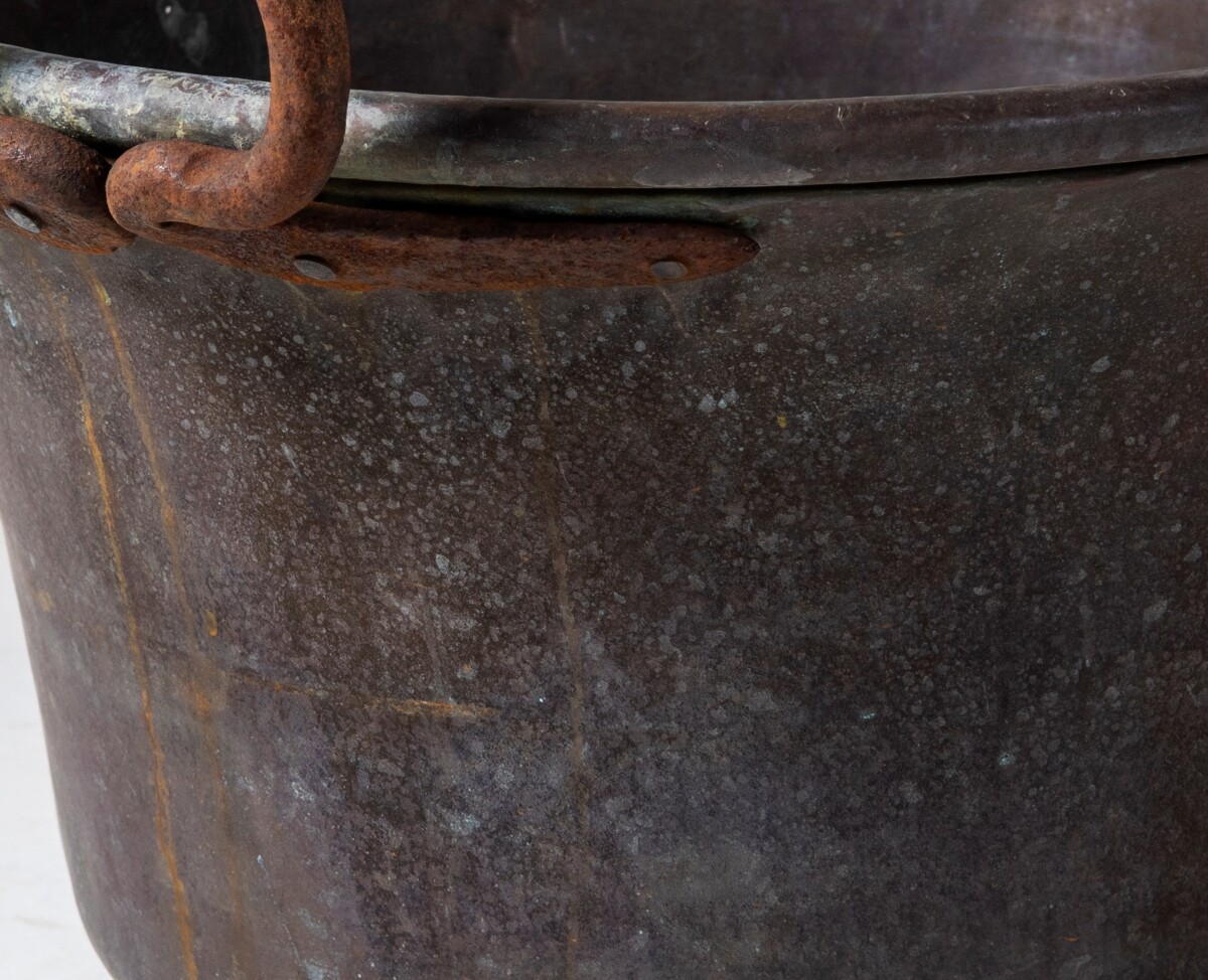 Large Copper Cauldron Pot Weathered Garden Planter Log Basket - Image 5