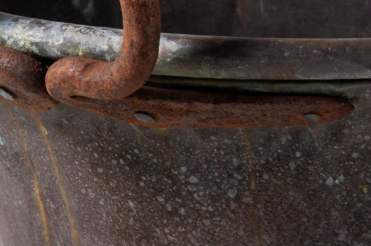Large Copper Cauldron Pot Weathered Garden Planter Log Basket - Image 4
