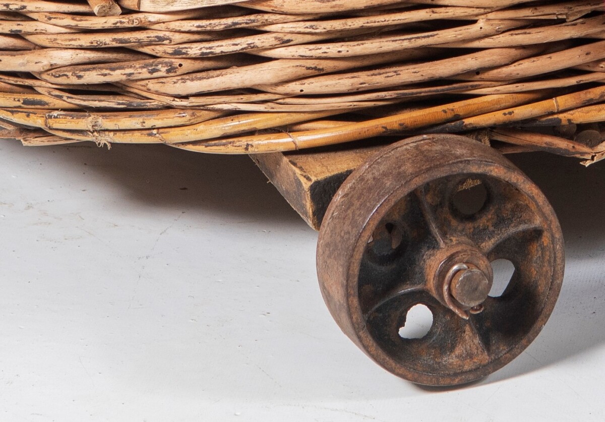 Large Wicker Dog Bed | Log Basket on Cast Iron Wheels - Image 4