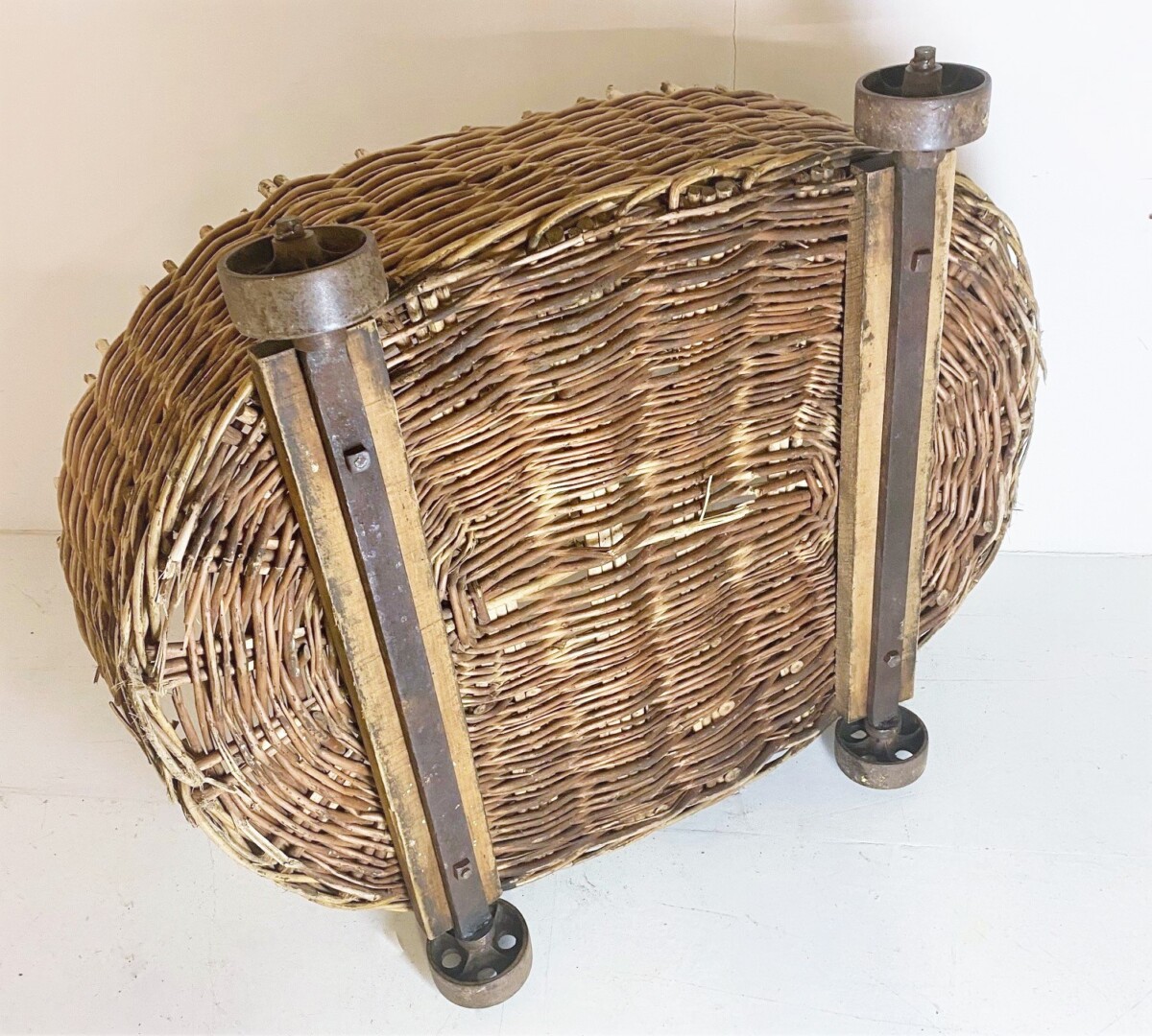 Large Wicker Dog Bed | Log Basket on Cast Iron Wheels - Image 9