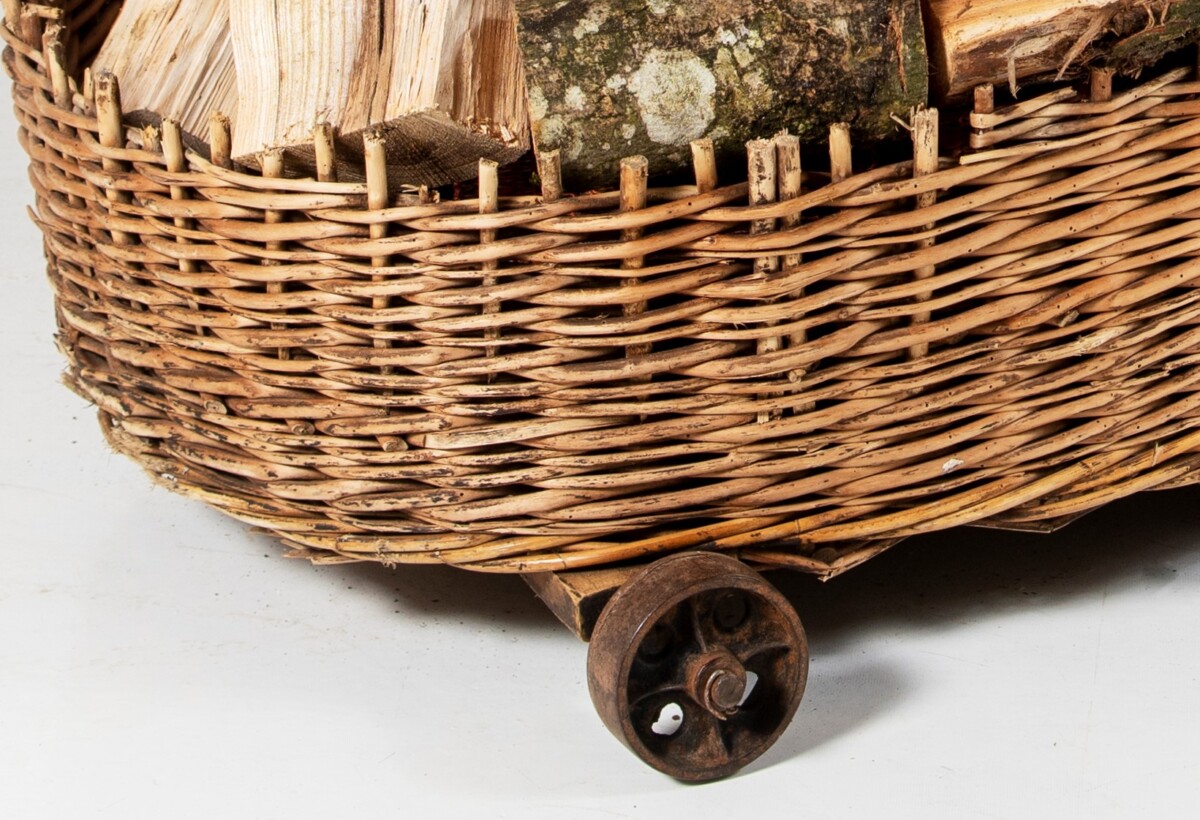 Large Wicker Dog Bed | Log Basket on Cast Iron Wheels - Image 5