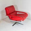 Mid Century Pieff Red Leather Tubular Chrome Swivel Chair with Footstool Ottoman - Image 3