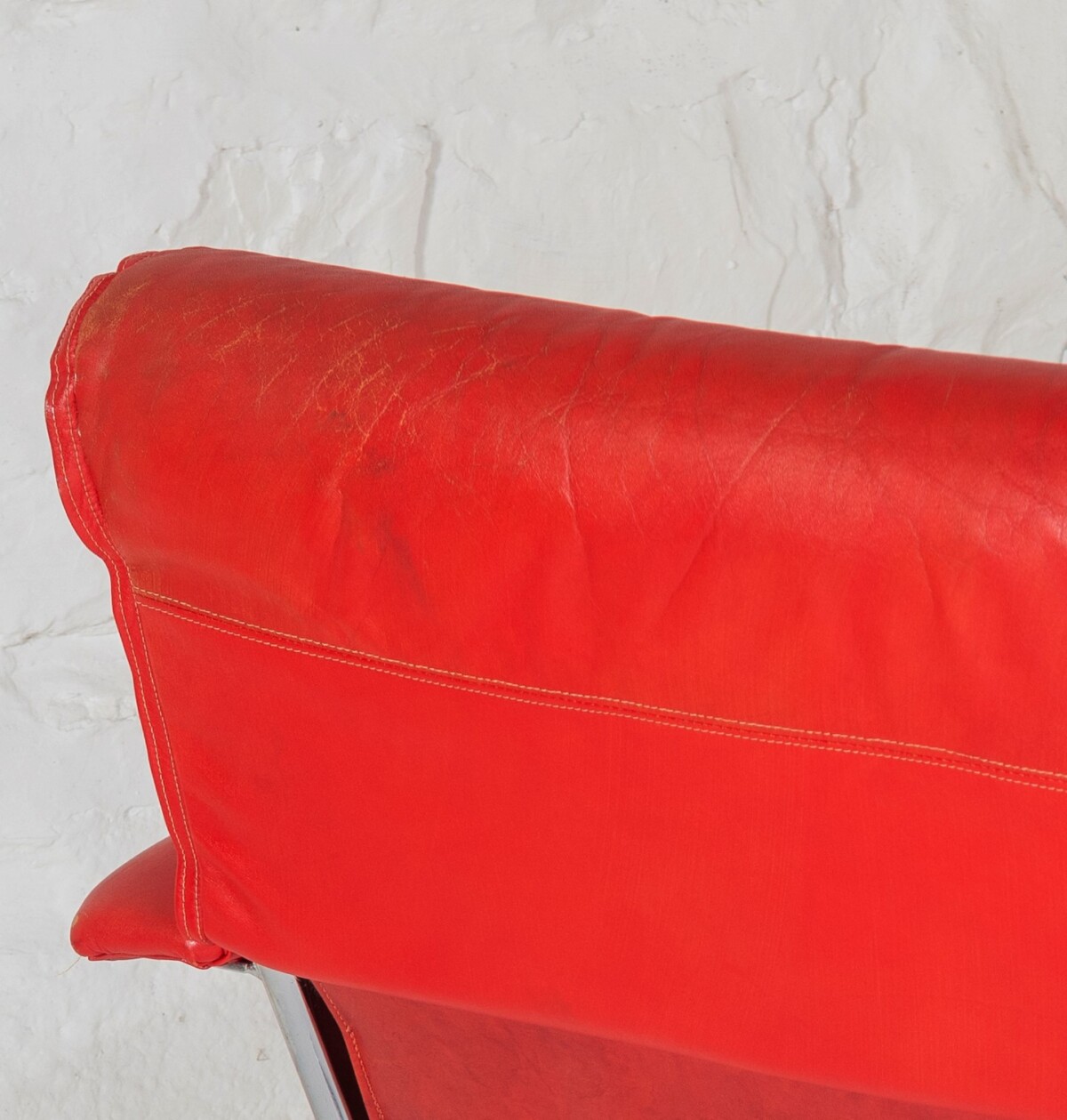 Mid Century Pieff Gamma Red Leather Tubular Chrome Suite complete with Swivel Chairs, Armchairs and Footstool - Image 21