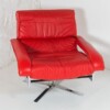 Mid Century Pieff Red Leather Tubular Chrome Swivel Chair with Footstool Ottoman - Image 16