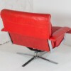 Mid Century Pieff Red Leather Tubular Chrome Swivel Chair with Footstool Ottoman - Image 15