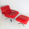 Mid Century Pieff Red Leather Tubular Chrome Swivel Chair with Footstool Ottoman - Image 4