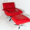 Mid Century Pieff Red Leather Tubular Chrome Swivel Chair with Footstool Ottoman - Image 10