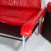 Mid Century Pieff Red Leather Tubular Chrome Swivel Chair with Footstool Ottoman - Image 5