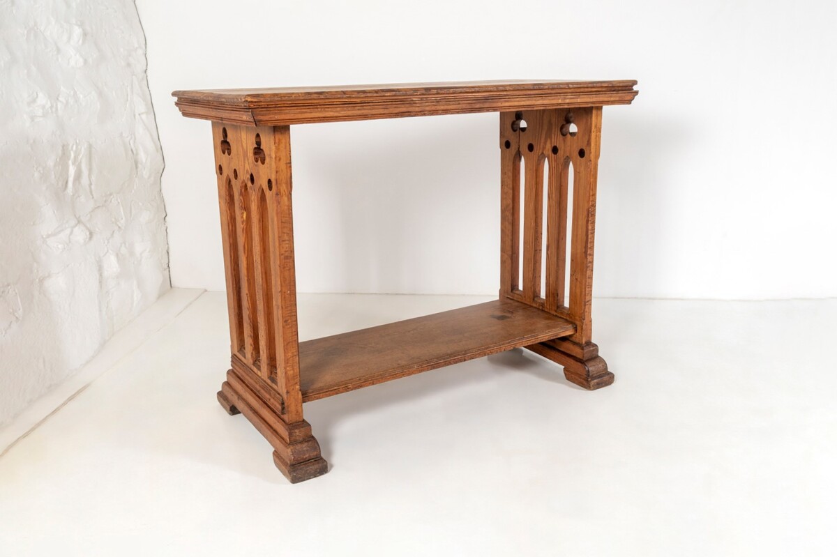 19th Century Gothic Revival Pitch Pine 'Lady Chapel' Church Alter Console Side Table - Image 9