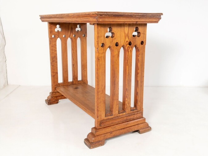 19th Century Gothic Revival Pitch Pine 'Lady Chapel' Church Alter Console Side Table